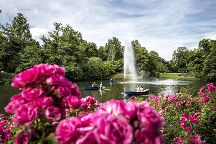 Kurpark, Wiesbaden, Blumen, Brunnen
