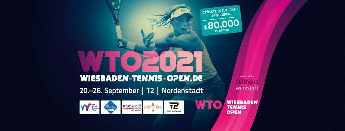 Key Visual WTO 2021, Frau mit Tennisschläger