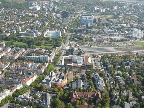 Wiesbaden, Südost, Luftbild, Stadt, Hauptbahnhof, Bahnhofsplatz, Friedrich-Ebert-Anlage, Kaiser-Friedrich-Ring