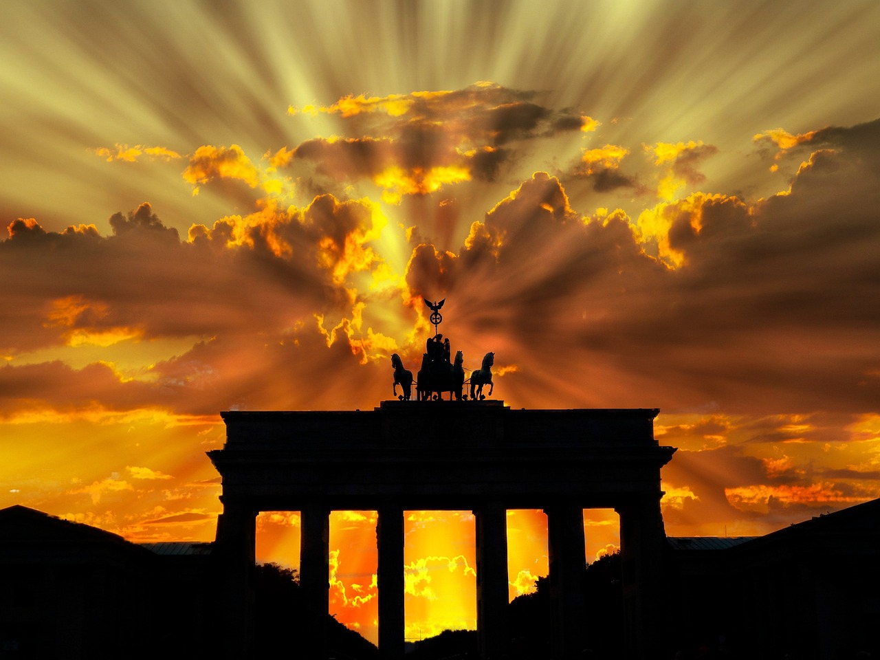 Brandenburger Tor, Sonnenuntergang, Himmel, rot, orange