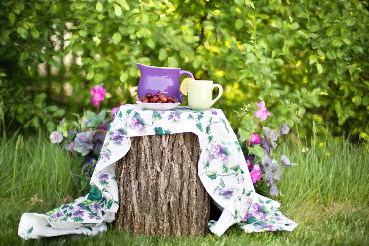 Kaffetasse auf Baumstamm in der Natur